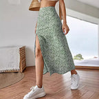 Women's Maxi Skirt with Floral Print and Side Slit