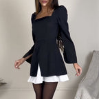 Women's Cocktail Dress with Puff Sleeves and Asymmetric Cut