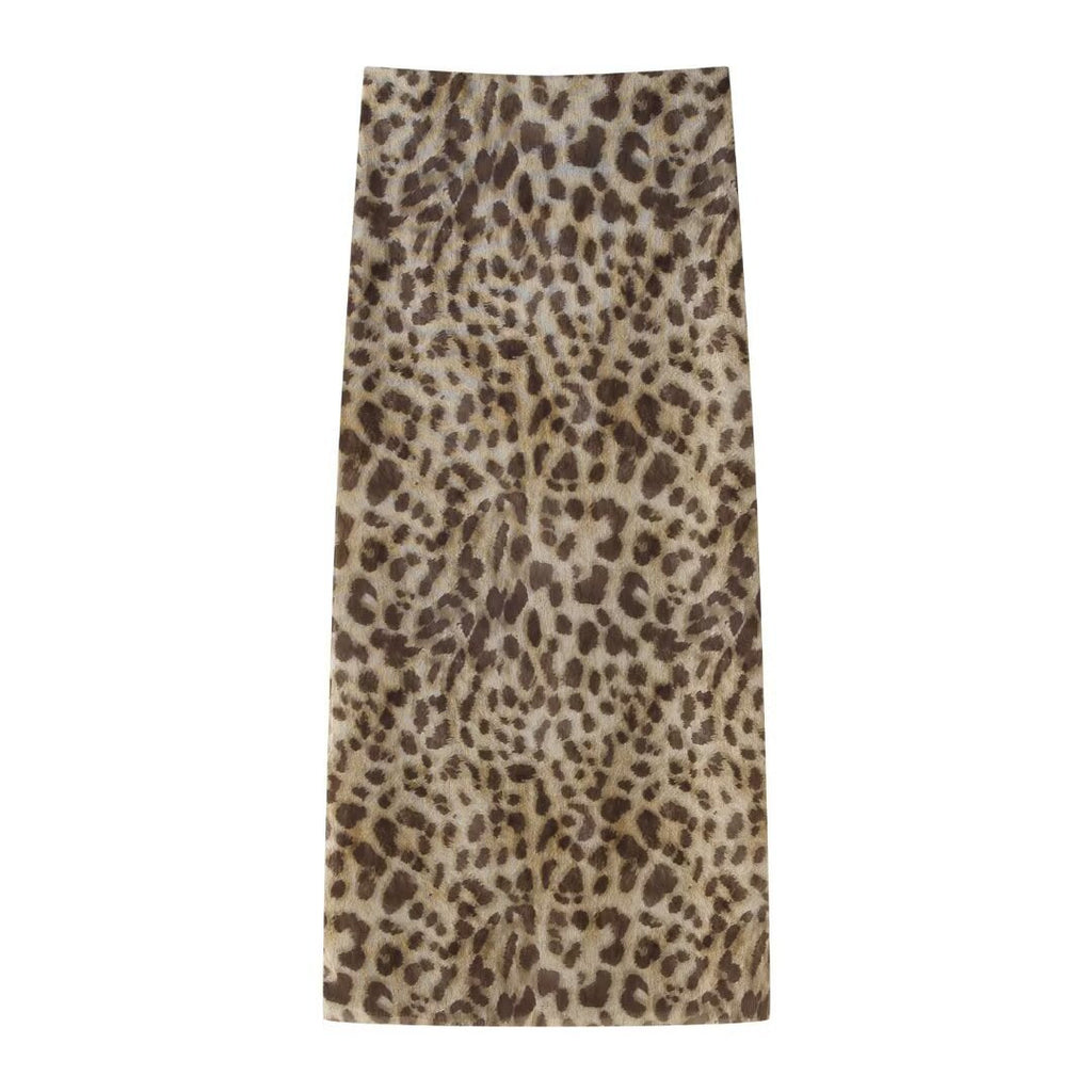 Women's Elegant Striped Maxi Skirt with High Waist in Leopard Print
