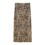 Women's Elegant Striped Maxi Skirt with High Waist in Leopard Print