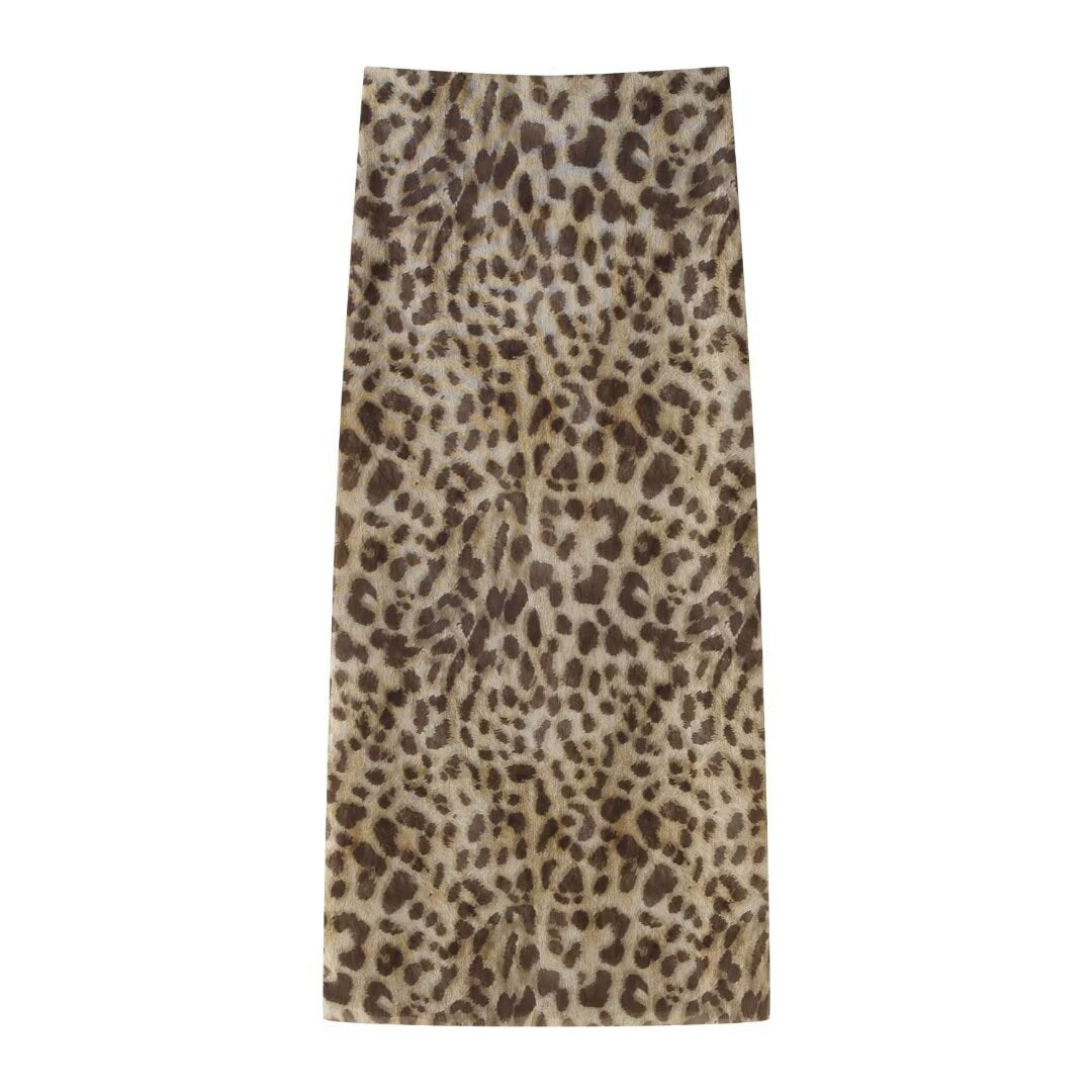 Women's Elegant Striped Maxi Skirt with High Waist in Leopard Print