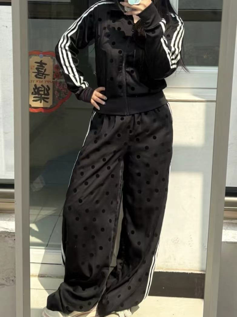 Women's Polka Dot Cotton-Blend Tracksuit Set