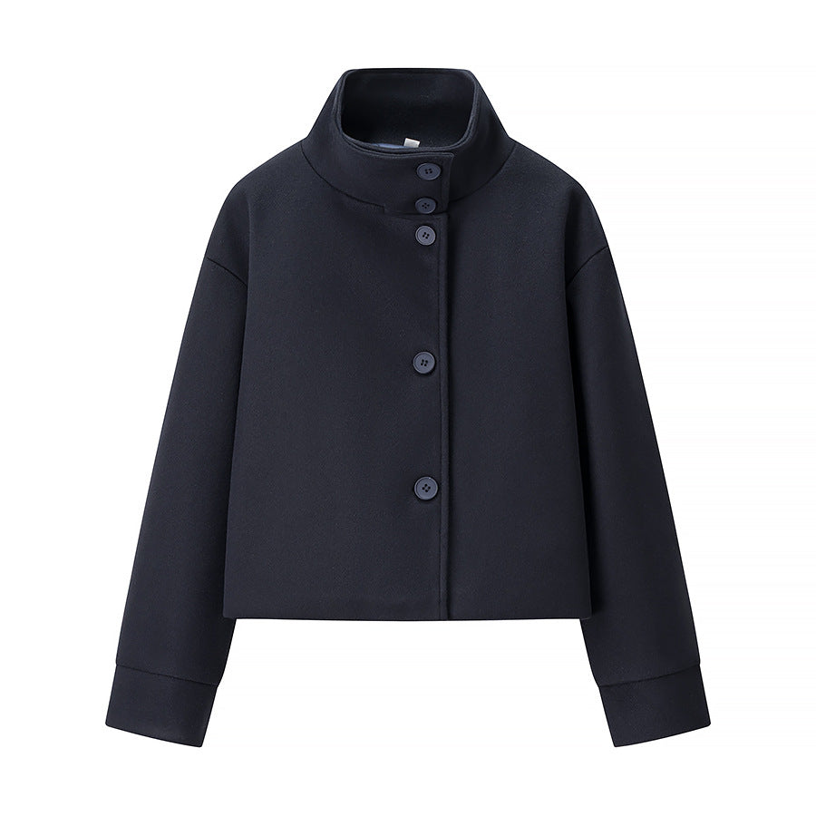 Elegant Women's Short Jacket with High Collar and Decorative Buttons