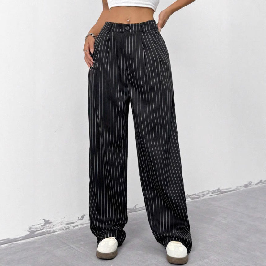 Women's Elegant Wide-Leg Striped Trousers