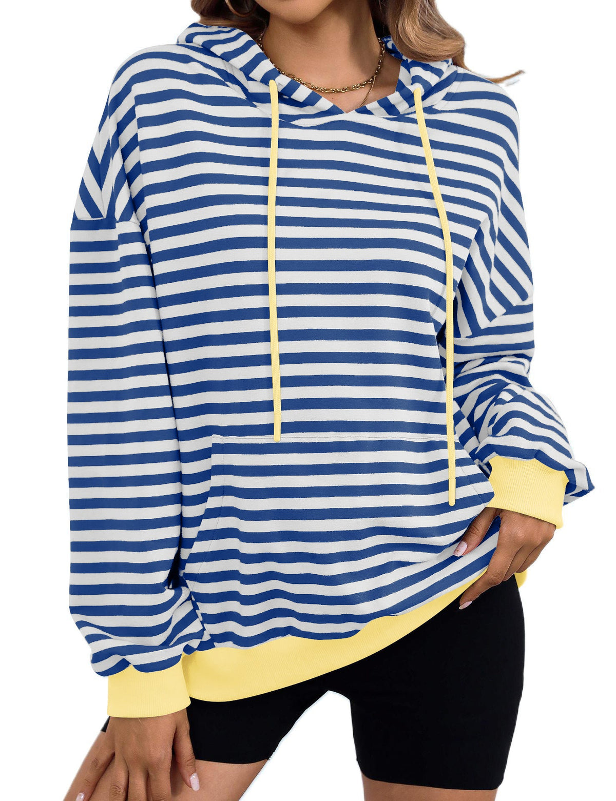 Women's Striped Hoodie with Kangaroo Pocket