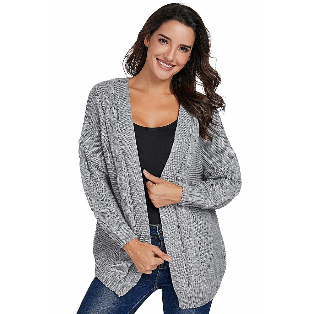 Women's Chunky Knit Cardigan with Creative Cable Patterns and Casual Fit