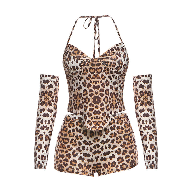 Women's One-Piece Overall with Fashionable Leopard Print and Adjustable Straps