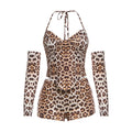 Women's One-Piece Overall with Fashionable Leopard Print and Adjustable Straps
