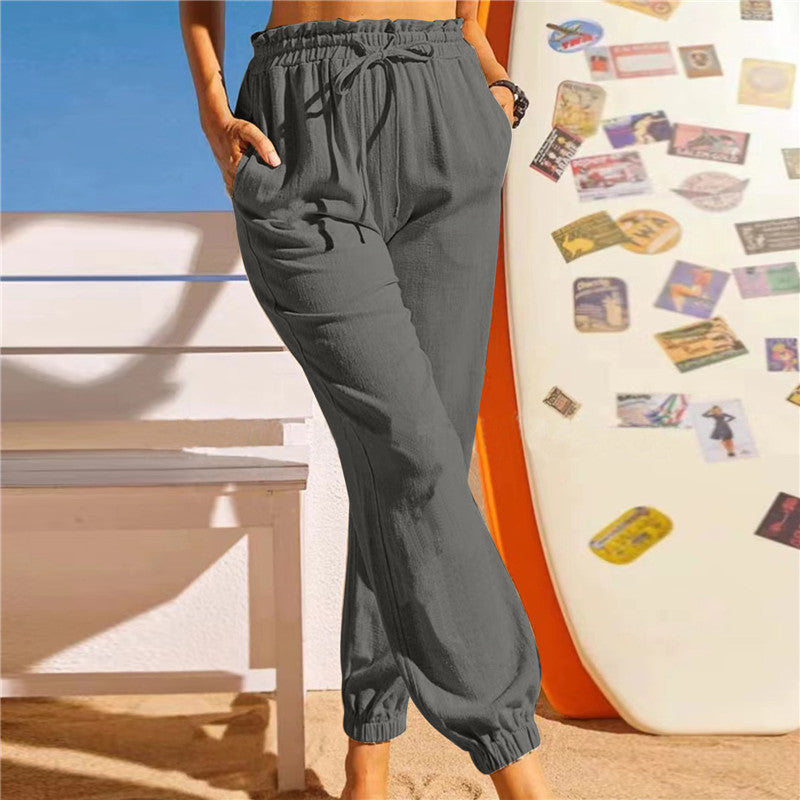 Women's Comfortable Casual Pants with Elastic Waist and Side Pockets