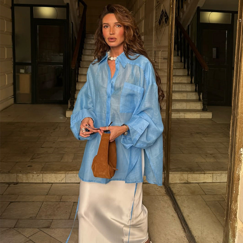 Elegant Women's Linen Blouse with Knot Detail