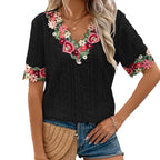 Women's Blouse with Floral Embroidery and Airy Sleeves