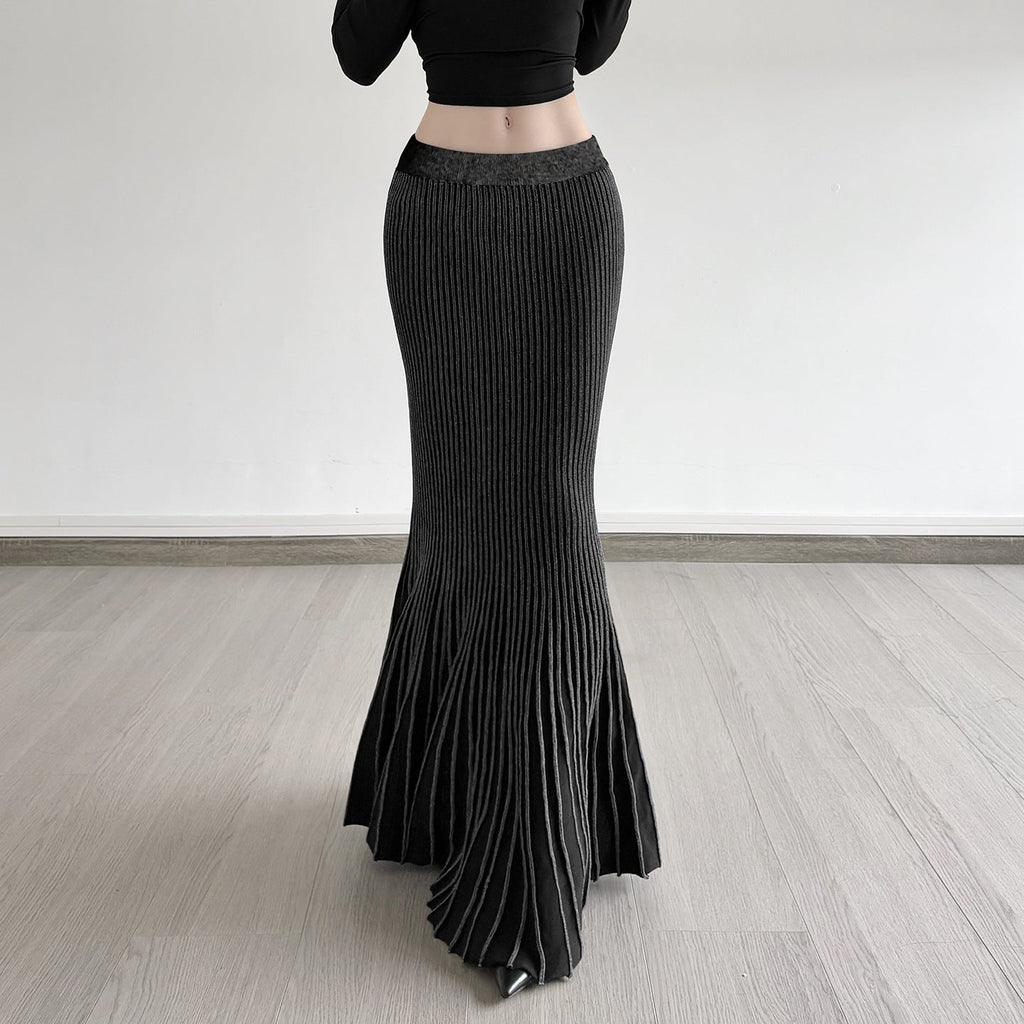 Women's Maxi Skirt with Ribbed Texture and Flared Hem