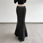 Women's Maxi Skirt with Ribbed Texture and Flared Hem