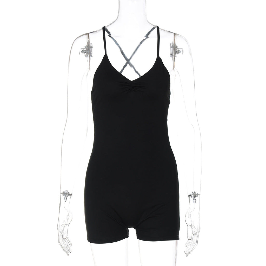 Women's Bodycon Bodysuit with Criss-Cross Straps