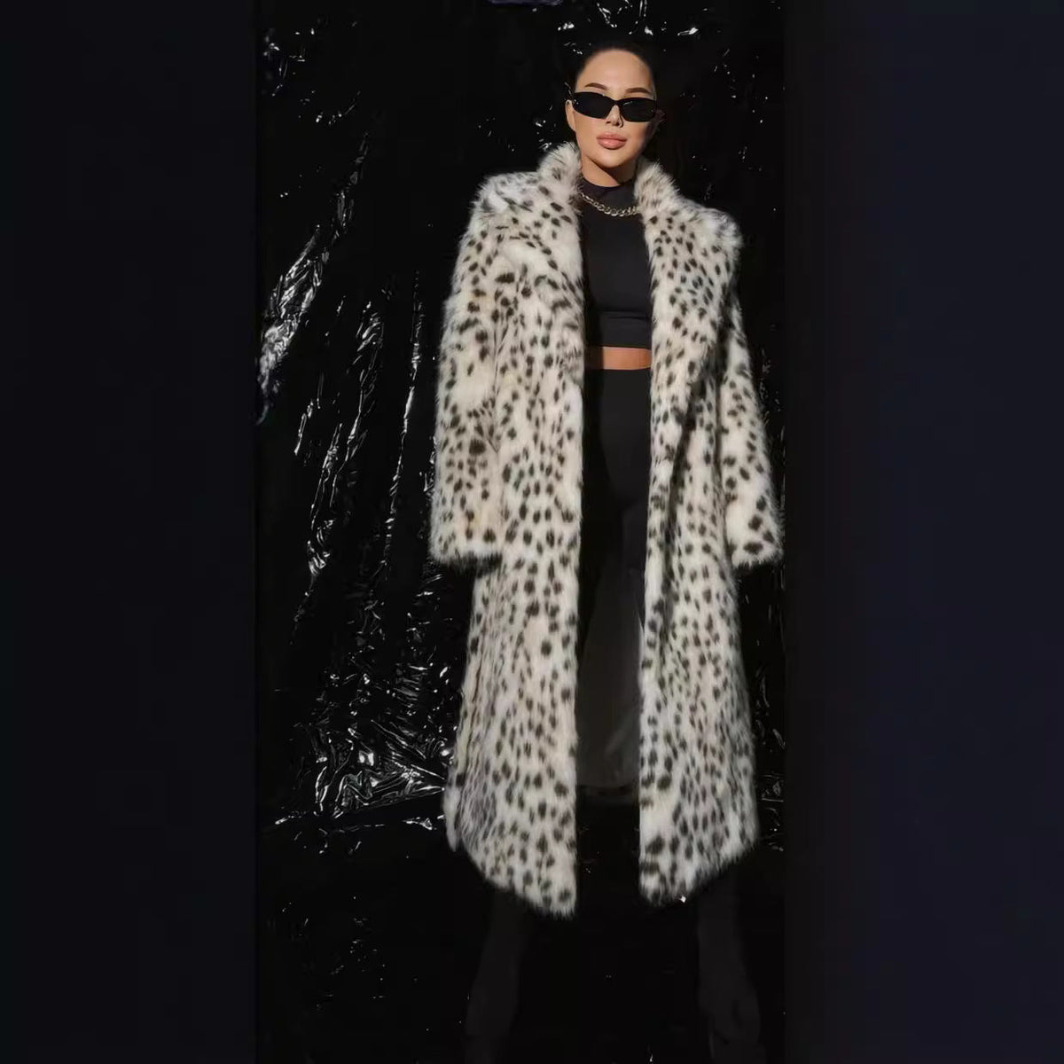 Women's Luxurious Leopard Print Faux Fur Coat