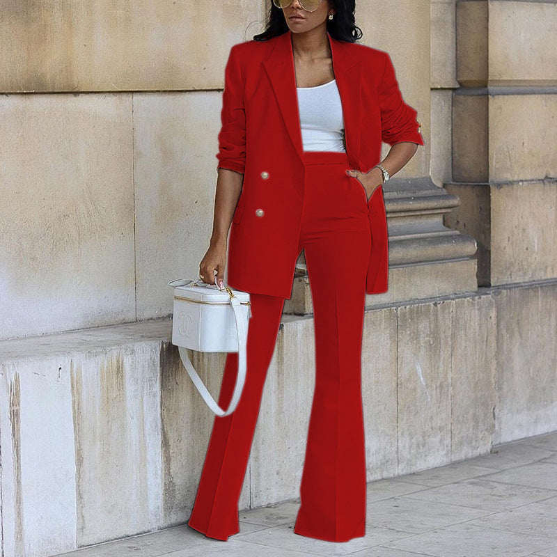 Women's Elegant Blazer Set with Wide Leg and Waist Belt