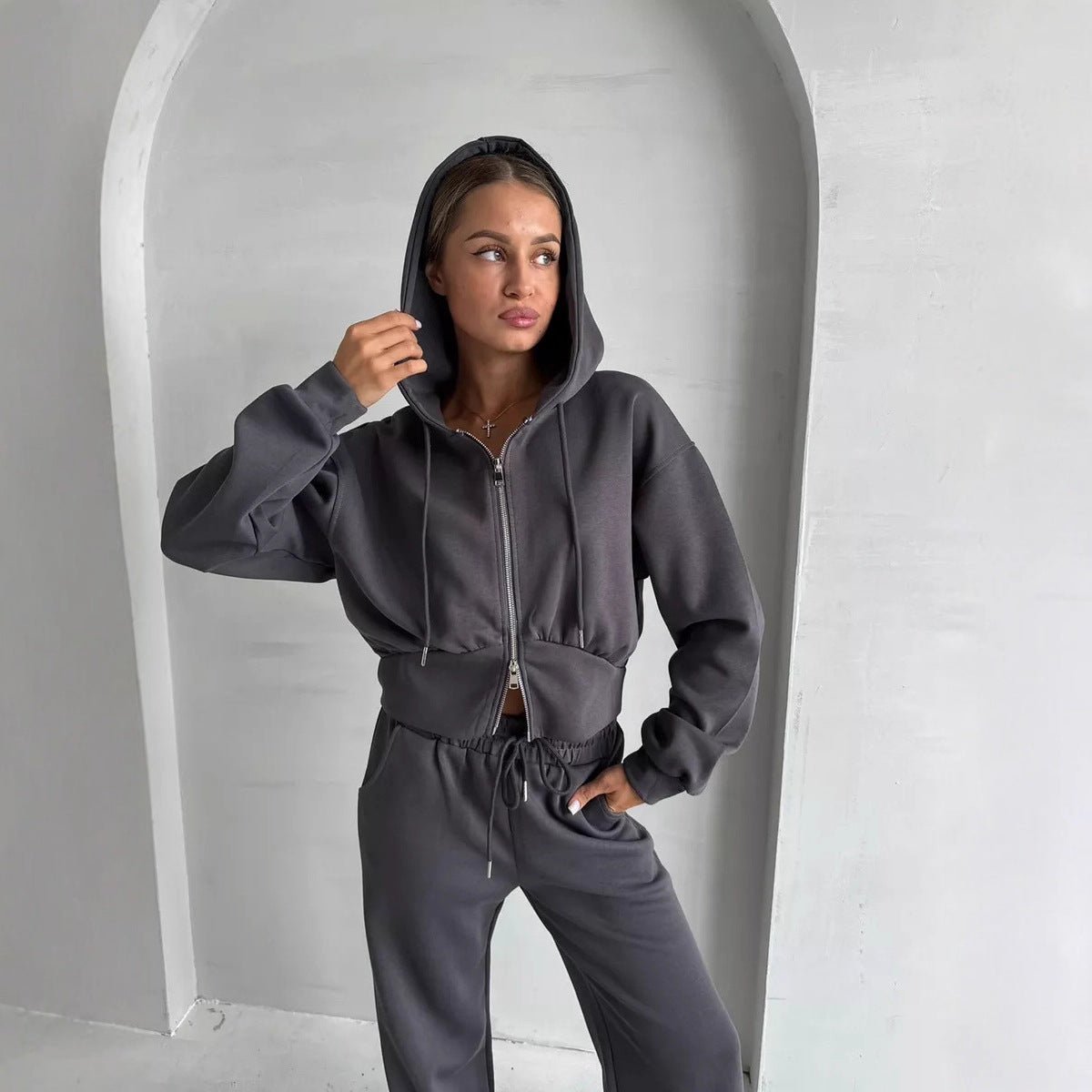 Cropped Zip-Up Hoodie