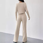 Elegant Knit Lounge Set with V-Neck