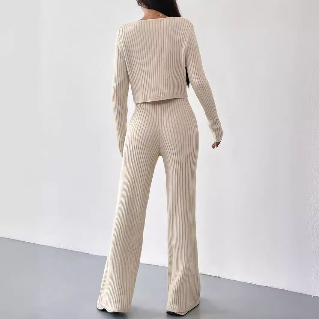 Elegant Knit Lounge Set with V-Neck
