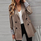 Elegant Double-Breasted Blazer with Plaid Detail