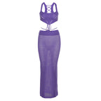 Women's Crocheted Crop Top and Midi Skirt Set