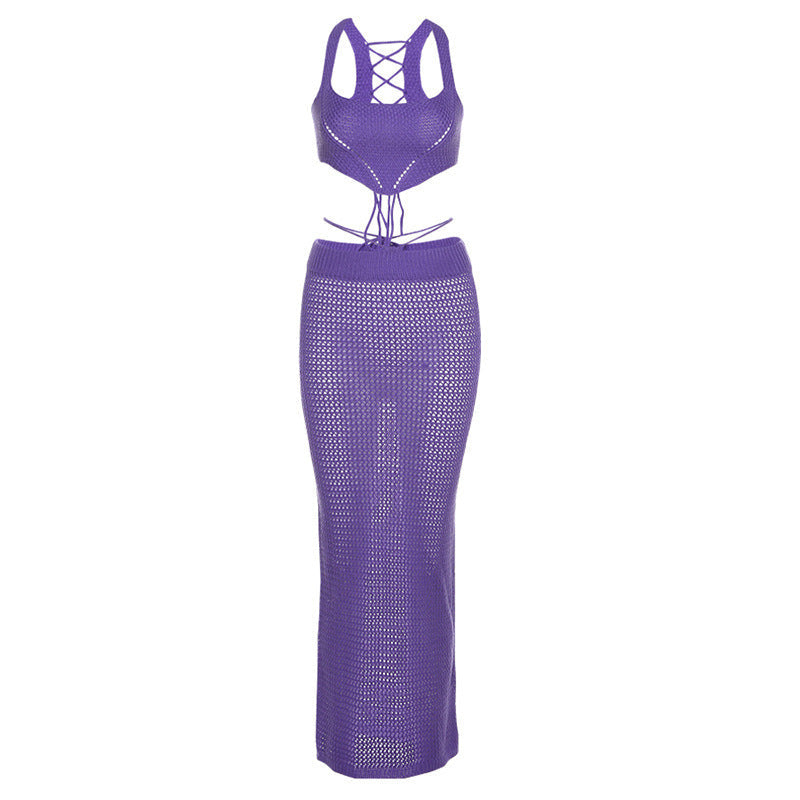 Women's Crocheted Crop Top and Midi Skirt Set