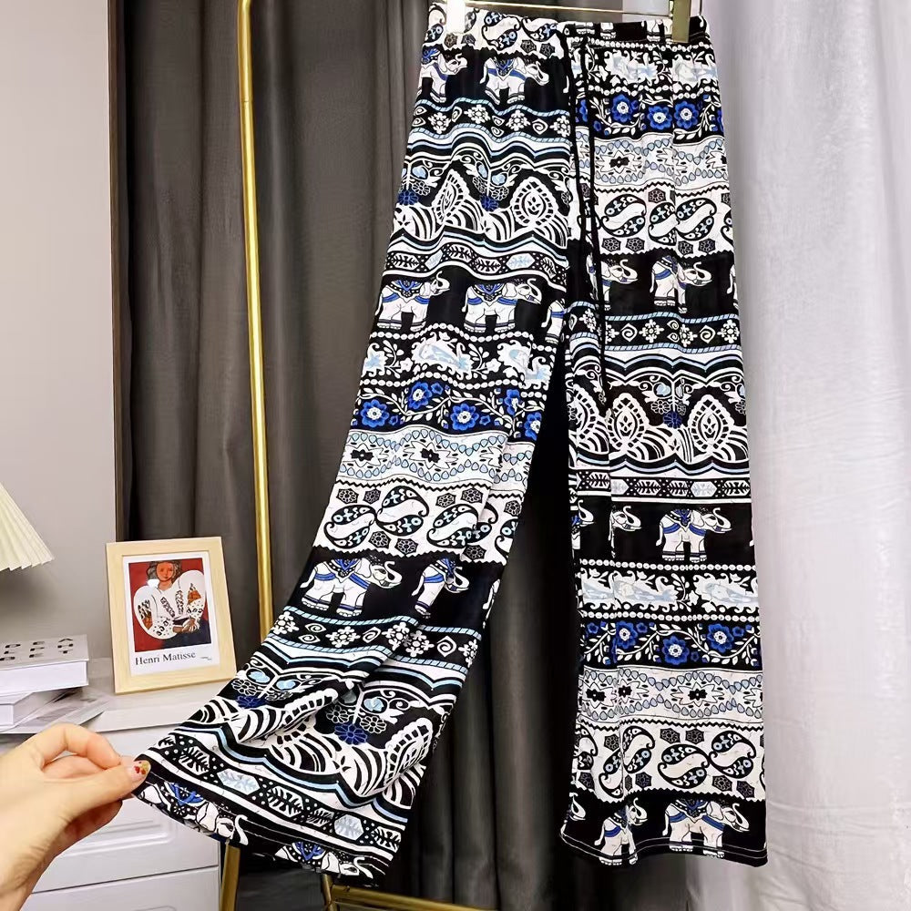Women's Harem Trousers with Colorful Elephant Pattern