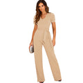 Elegant Women's Jumpsuit with Waist Belt and Puff Sleeves