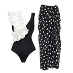Women's Swimsuit Set with Fashionable Wrap Skirt and Elegant Ruffle Top