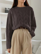 Patterned Knit Sweater with Voluminous Sleeves