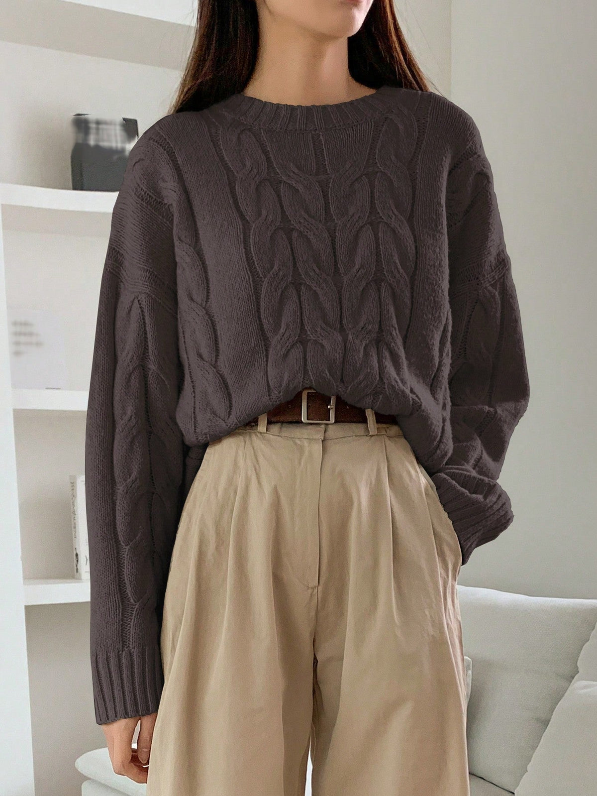 Patterned Knit Sweater with Voluminous Sleeves