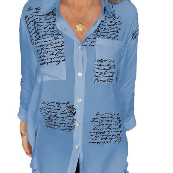 Women's Blouse with Modern Script Design and Loose Fit