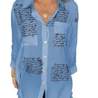 Women's Blouse with Modern Script Design and Loose Fit