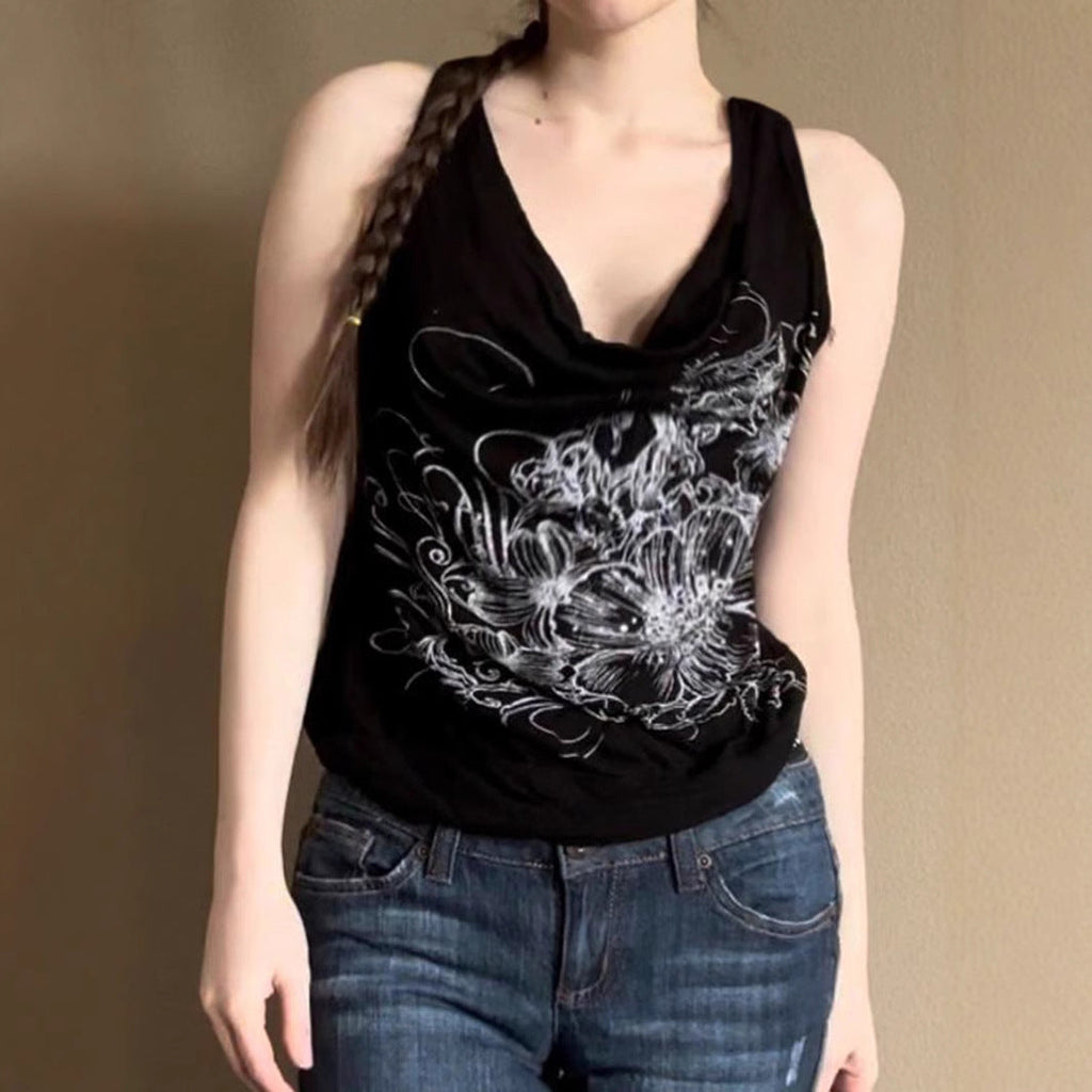 Women's Sleeveless Floral Crossover Top
