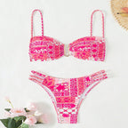 Women's Bandeau Bikini with Refined Ruffle Details and Elegant Pattern