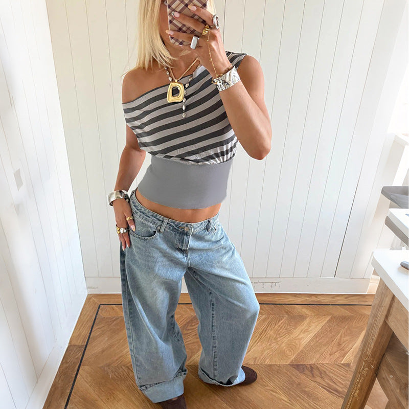 Women's Asymmetric Striped Top