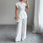 Elegant Two-Piece Set with Fitted Blouse and Wide-Leg Trousers