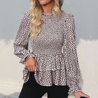 Women's Blouse with Ruffle Details and Smocked Waist