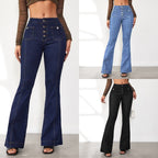 Women's High-Waisted Flared Jeans with Button Details