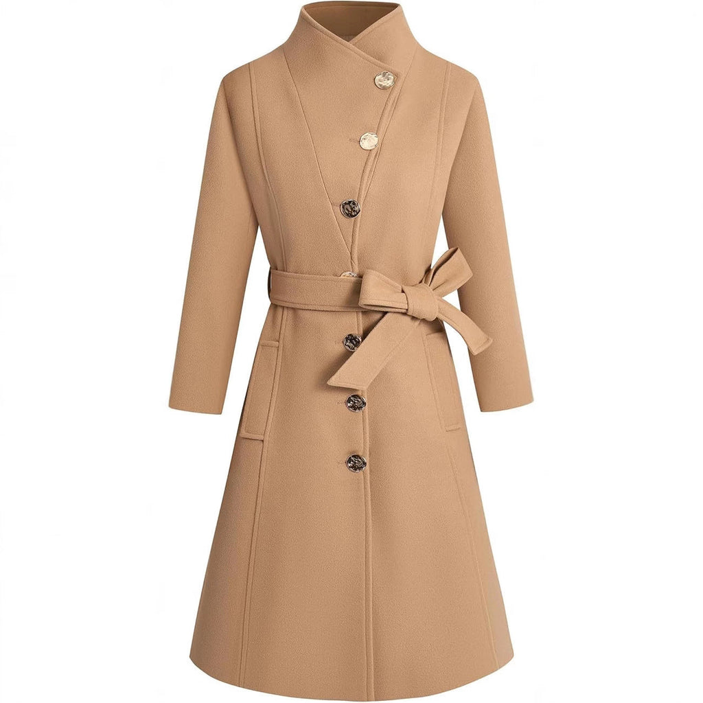 Women's Elegant Wrap Coat with Unique Collar and Belt