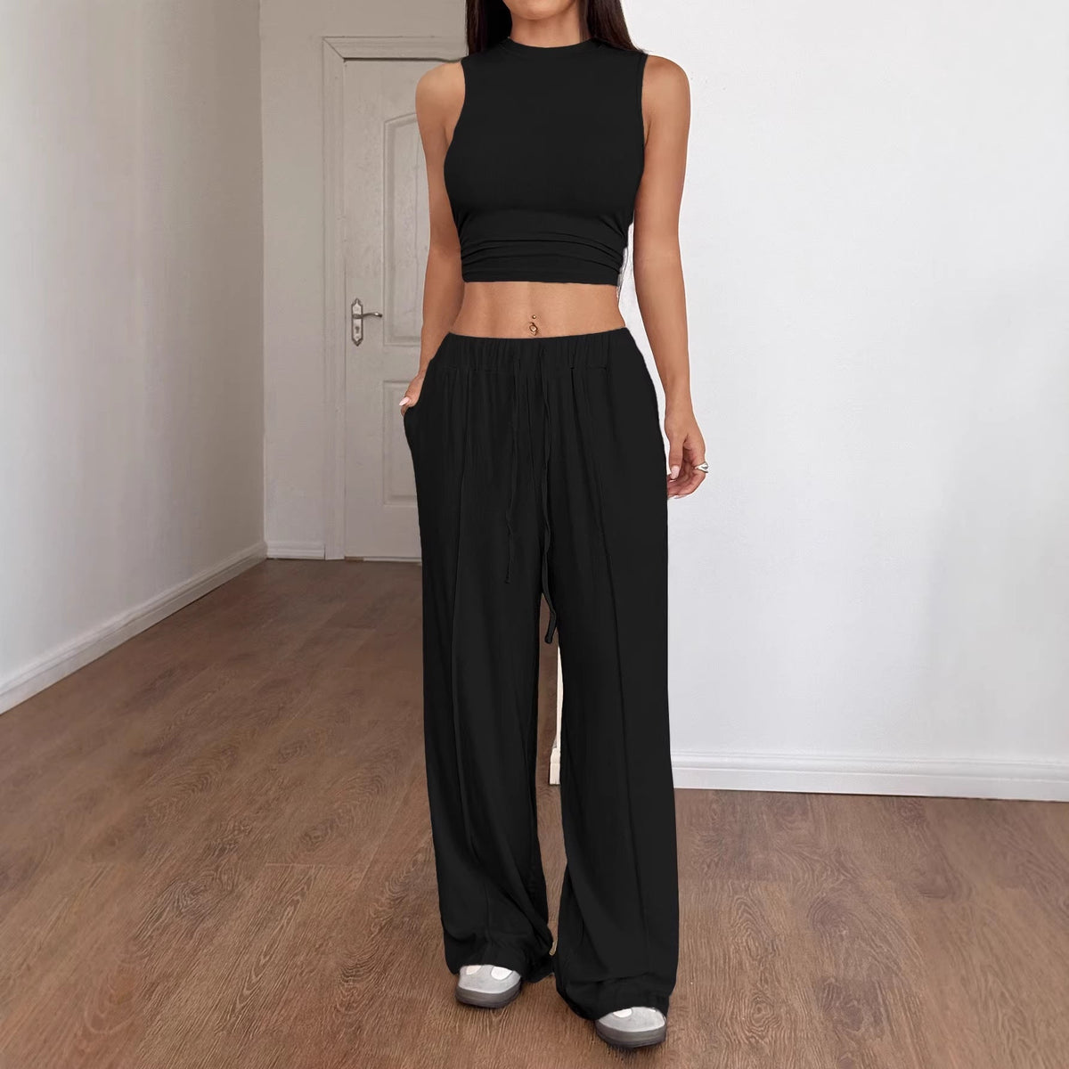 Women's Lounge Set with Sleeveless Top and Wide Pants