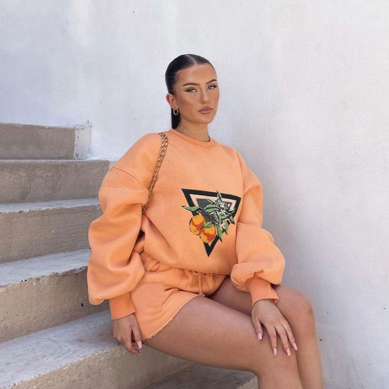 Women's Casual Sweatshirt and High-Waist Shorts Set