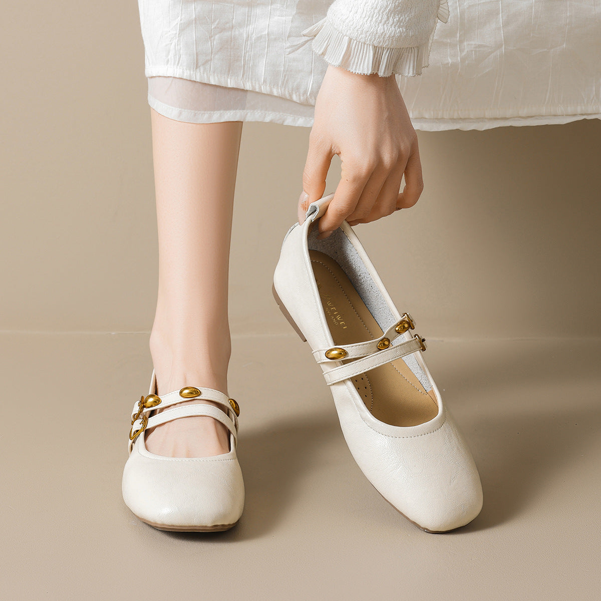 Women's Ballet Flats with Elegant Double Straps and Practical Buckles