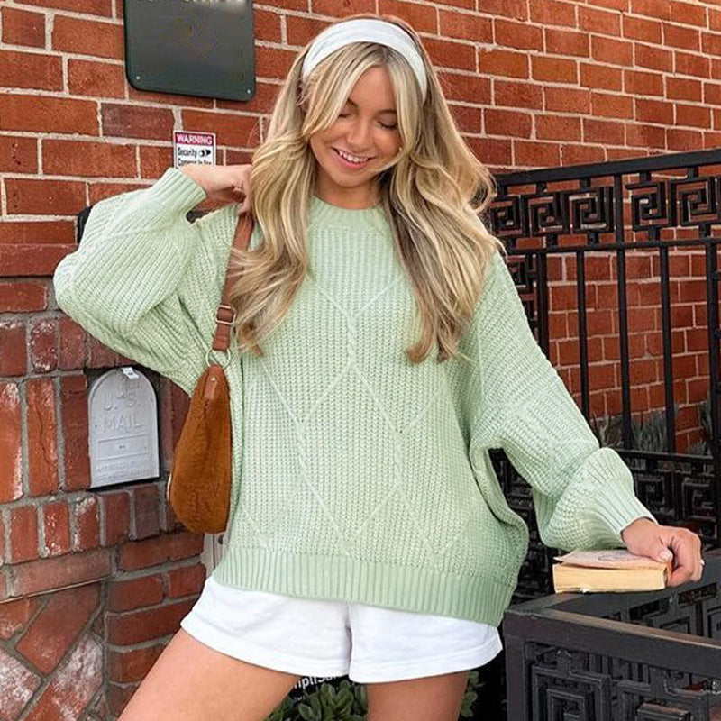 Women's Chunky Knit Sweater with Asymmetric Cut and Wide Hem