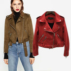Women's Faux Suede Biker Jacket with Asymmetrical Zipper