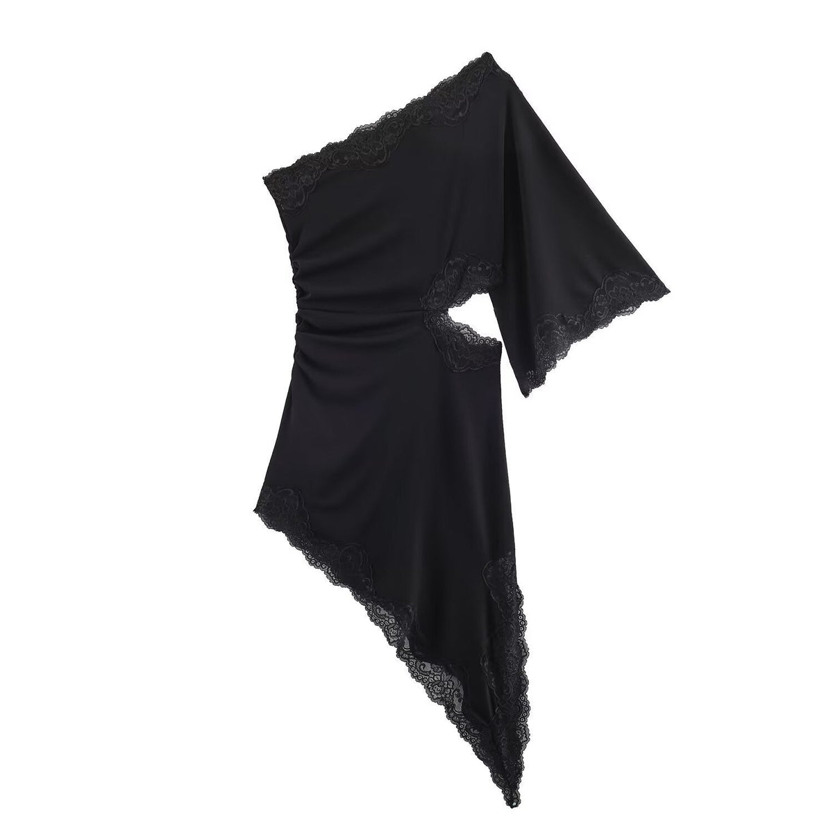 Women's Asymmetrical Lace Top with Elegant Ruffle Details