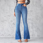 Women's Flared Jeans with High Waist and Frayed Hem