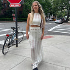 Women's Crocheted Crop Top and Maxi Skirt Set