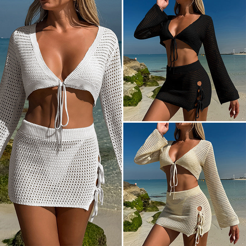 Women's Crochet Set with Open Design and Adjustable Drawstring