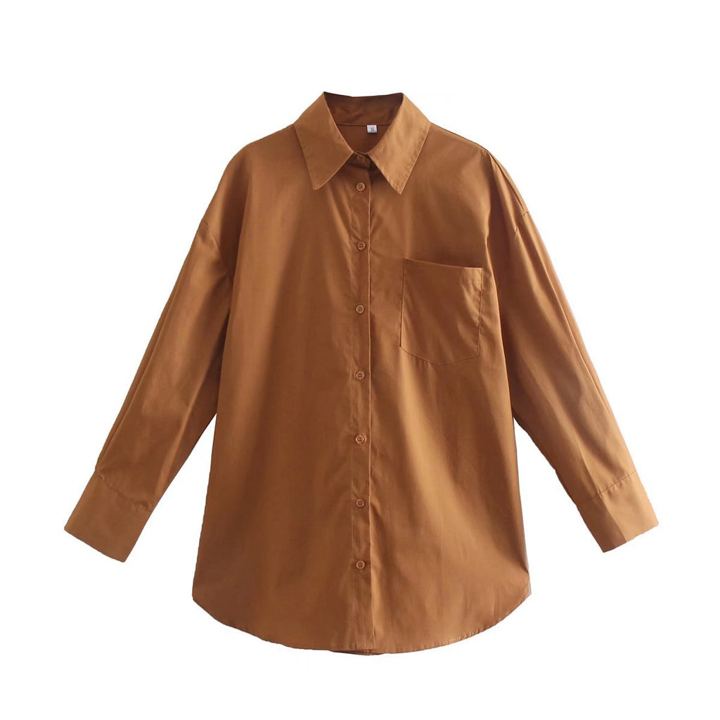 Women's Long-Sleeve Blouse with Elegant Cut and Cotton Fabric